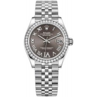 Réplique Montre pour femme Rolex Datejust 31 en acier inoxydable et or blanc avec cadran romain gris foncé et lunette en diamant M278384RBR-0026