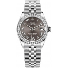 Réplique Montre pour femme Rolex Datejust 31 en acier inoxydable et or blanc avec cadran romain gris foncé et lunette en diamant M278384RBR-0026