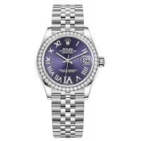 Réplique Montre pour femme Rolex Datejust 31 en acier inoxydable et or blanc pavé d'aubergine avec cadran romain et lunette en diamant bombée M278384RBR-0030