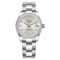 Réplique Rolex Datejust 31 Montre pour femme en acier inoxydable et or blanc avec cadran en diamant argenté et lunette en diamant M278384RBR-0033