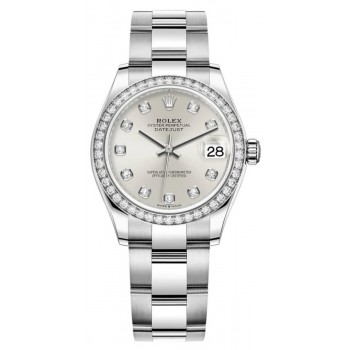 Réplique Rolex Datejust 31 Montre pour femme en acier inoxydable et or blanc avec cadran en diamant argenté et lunette en diamant M278384RBR-0033