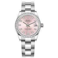 Réplique Rolex Datejust 31 Montre pour femme en acier inoxydable et or blanc avec cadran en diamant rose et lunette en diamant M278384RBR-0035