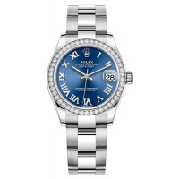 Réplique Montre pour femme Rolex Datejust 31 en acier inoxydable et or blanc avec cadran romain bleu et lunette en diamant M278384RBR-0038