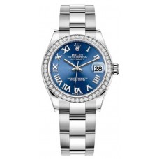 Réplique Montre pour femme Rolex Datejust 31 en acier inoxydable et or blanc avec cadran romain bleu et lunette en diamant M278384RBR-0038