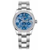 Réplique Rolex Datejust 31 en acier inoxydable et or blanc Azzurro-bleu-motif floral cadran diamant lunette diamant montre pour femme M278384RBR-0039