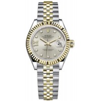 Réplique Montre pour femme Rolex Lady-Datejust 28 en acier inoxydable et or jaune avec cadran en diamant étoile argentée M279173-0003