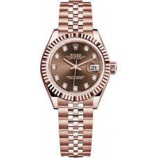 Réplique Montre pour femme Rolex Lady-Datejust 28 Everose Gold Chocolate Diamond Dial M279175-0010