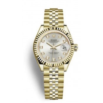 Réplique Montre pour femme Rolex Lady-Datejust 28 avec cadran diamant argenté et or jaune M279178-0016