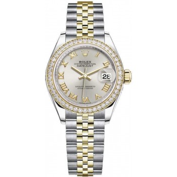 Réplique Montre pour femme Rolex Lady-Datejust 28 en acier inoxydable et or jaune avec cadran argenté M279383RBR-0005