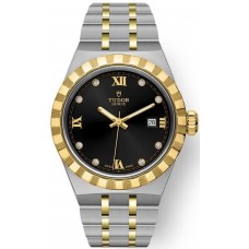 Réplique Montre unisexe Tudor Royal Black Diamond Dial en acier inoxydable et or jaune M28303-0005