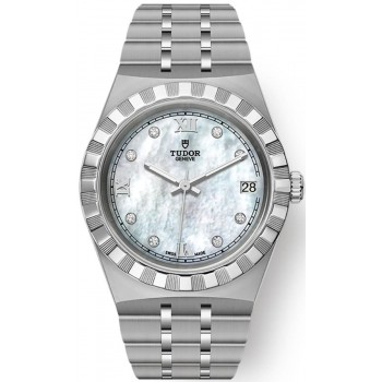 Réplique Montre unisexe Tudor Royal Mother of Pearl avec cadran diamant en acier inoxydable M28400-0005