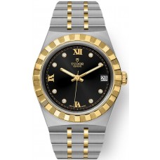 Réplique Montre unisexe Tudor Royal Black Diamond Dial en acier inoxydable et or jaune M28403-0005