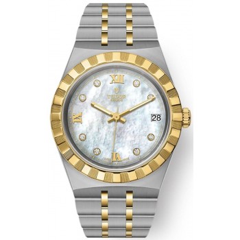 Réplique Montre unisexe Tudor Royal Mother of Pearl avec cadran diamant en acier inoxydable et or jaune M28403-0007