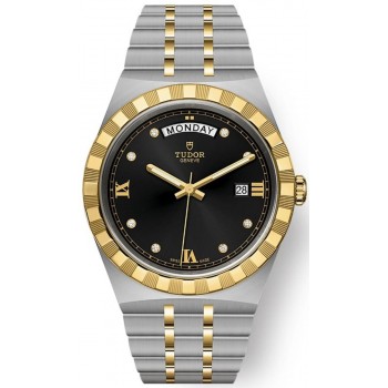 Réplique Montre unisexe Tudor Royal Black Diamond Dial en acier inoxydable et or jaune M28603-0005