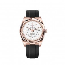 Réplique Montre pour homme Rolex Sky-Dweller en or Everose 18 carats avec cadran blanc et bracelet en caoutchouc OysterFlex M326235-0004