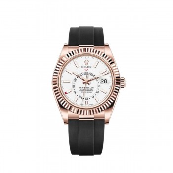 Réplique Montre pour homme Rolex Sky-Dweller en or Everose 18 carats avec cadran blanc et bracelet en caoutchouc OysterFlex M326235-0004