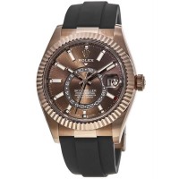 Réplique Montre pour homme Rolex Sky-Dweller en or Everose 18 carats avec cadran chocolat et bracelet en caoutchouc OysterFlex M326235-0005