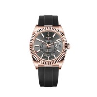 Réplique Montre pour homme Rolex Sky-Dweller en or Everose 18 carats avec cadran en ardoise OysterFlex et bracelet en caoutchouc OysterFlex M326235-0006