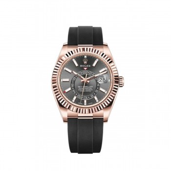 Réplique Montre pour homme Rolex Sky-Dweller en or Everose 18 carats avec cadran en ardoise OysterFlex et bracelet en caoutchouc OysterFlex M326235-0006