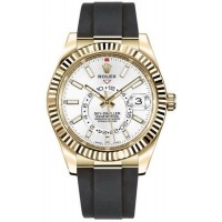 Réplique Montre pour homme Rolex Sky-Dweller 42 mm en or jaune 18 carats avec cadran blanc et bracelet en caoutchouc M326238-0006