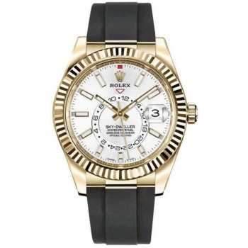 Réplique Montre pour homme Rolex Sky-Dweller 42 mm en or jaune 18 carats avec cadran blanc et bracelet en caoutchouc M326238-0006