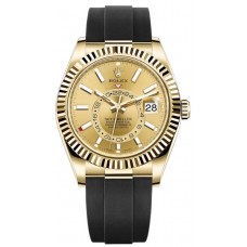 Réplique Montre pour homme Rolex Sky-Dweller 42 mm en or jaune 18 carats avec cadran champagne et bracelet en caoutchouc M326238-0007