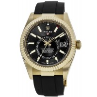 Réplique Montre pour homme Rolex Sky-Dweller 42 mm en or jaune 18 carats avec cadran noir et bracelet en caoutchouc M326238-0009