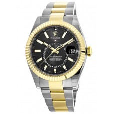 Réplique Rolex Sky-Dweller 42 mm en or jaune etamp; Montre pour homme en acier à cadran noir M326933-0002