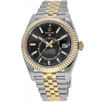 Réplique Rolex Sky-Dweller Cadran noir Noir Or jaune et amp; Montre pour homme en acier inoxydable M326933-0005