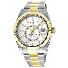 Réplique Rolex Sky-Dweller en or jaune et or jaune Montre pour homme en acier à cadran blanc M326933-0009