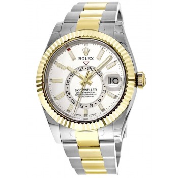 Réplique Rolex Sky-Dweller en or jaune et or jaune Montre pour homme en acier à cadran blanc M326933-0009