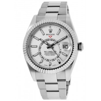 Réplique Montre Rolex Sky-Dweller en acier avec cadran blanc et lunette en or blanc pour homme Oyster M326934-0001