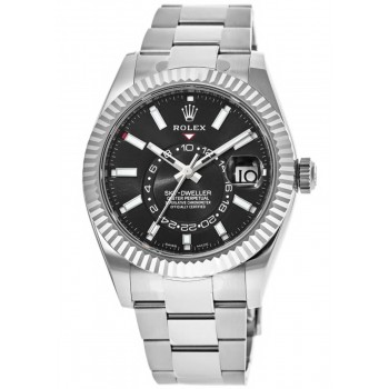 Réplique Montre pour homme Rolex Sky-Dweller avec cadran noir et lunette dorée en acier M326934-0005