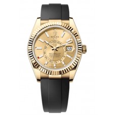 Réplique Montre Rolex Sky-Dweller en or jaune avec cadran champagne pour homme Oysterflex M336238-0001