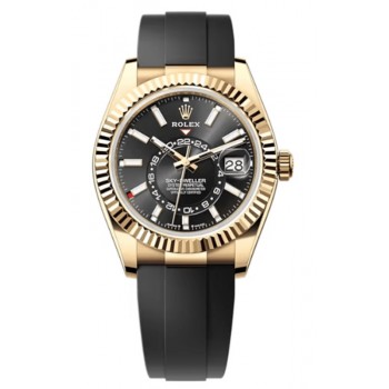 Réplique Montre Rolex Sky-Dweller en or jaune et cadran noir pour homme Oysterflex M336238-0002