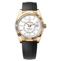 Réplique Montre Oysterflex pour homme Rolex Sky-Dweller en or jaune et cadran blanc M336238-0003