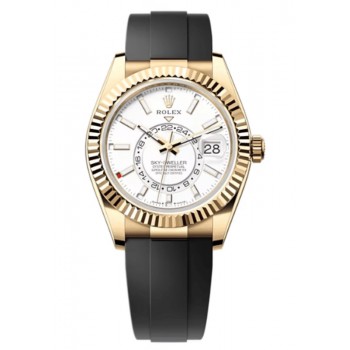 Réplique Montre Oysterflex pour homme Rolex Sky-Dweller en or jaune et cadran blanc M336238-0003