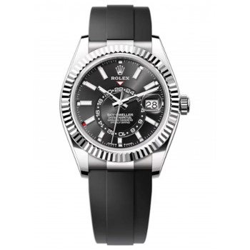 Réplique Montre Oysterflex pour homme Rolex Sky-Dweller en or blanc et cadran noir M336239-0002