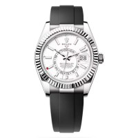 Réplique Montre Rolex Sky-Dweller en or blanc et cadran blanc pour homme Oysterflex M336239-0003