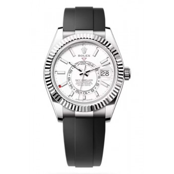 Réplique Montre Rolex Sky-Dweller en or blanc et cadran blanc pour homme Oysterflex M336239-0003