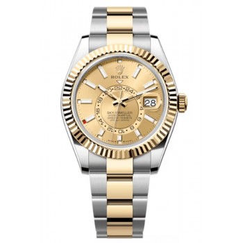 Réplique Montre Rolex Sky-Dweller jaune Rolesor avec cadran champagne Oyster pour homme M336933-0001