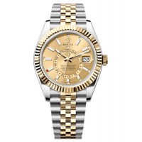 Réplique Montre Rolex Sky-Dweller jaune Rolesor avec cadran champagne Jubilee pour homme M336933-0002