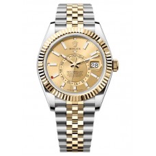 Réplique Montre Rolex Sky-Dweller jaune Rolesor avec cadran champagne Jubilee pour homme M336933-0002