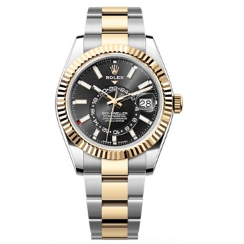 Réplique Montre Rolex Sky-Dweller jaune Rolesor à cadran noir Oyster pour homme M336933-0003