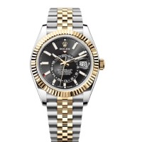 Réplique Montre Rolex Sky-Dweller jaune Rolesor cadran noir Jubilee pour homme M336933-0004