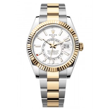 Réplique Montre Rolex Sky-Dweller jaune Rolesor à cadran blanc Oyster pour homme M336933-0005