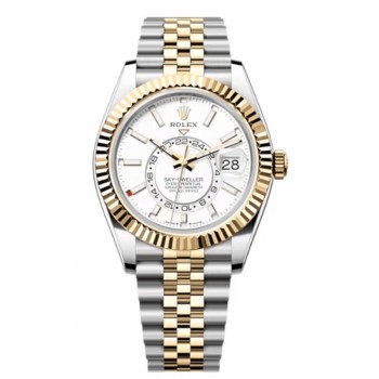 Réplique Montre Rolex Sky-Dweller jaune Rolesor à cadran blanc Jubilee pour homme M336933-0006