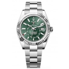 Réplique Montre Rolex Sky-Dweller pour homme Oyster avec cadran vert menthe Rolesor blanc M336934-0001