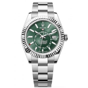 Réplique Montre Rolex Sky-Dweller pour homme Oyster avec cadran vert menthe Rolesor blanc M336934-0001