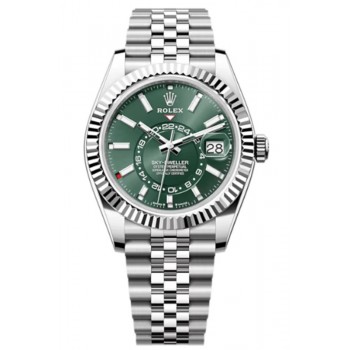 Réplique Montre Rolex Sky-Dweller blanche Rolesor avec cadran vert menthe pour homme M336934-0002